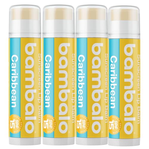 Bambalo 4-Pack Caribbean SPF 15 Lip Balm - Organic Ingredients, Broad Spectrum UVA/UVB Protection - Hydrating & Moisturizing, USA Made