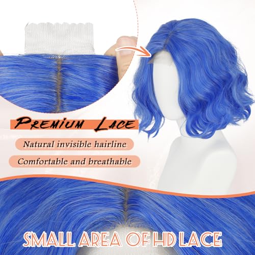 Blue Bob Wig with Lace Front - 11" Wavy Synthetic Hair