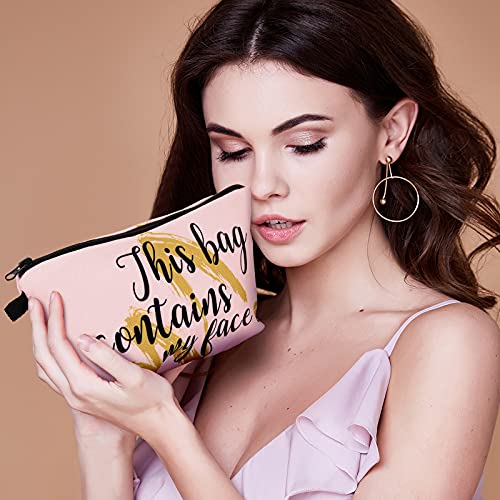 Boao 10 Pieces Letters Makeup Bags Bulk Cosmetic Pouch for Women Travel Zipper Organizer Toiletry Bag Printing Pencil Bag Christmas Supplies Gift(Gold and Pink Style)