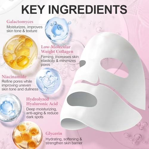 Deep Collagen Face Mask, Bio-Collagen Overnight Facial Mask, Hydrating Firming Anti-Aging and Moisturizing, Korean Skincare Masks, Stocking Stuffers for Women & Teen Girls, 37g, 4ea