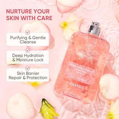 Rose Elixir Body Wash for Women, Moisturizing Essence Shower Gel with Triple Rose Formula, Hydrating Natural Cleanser, Gentle Foaming & Multi-Oil Nourishment, 7 oz