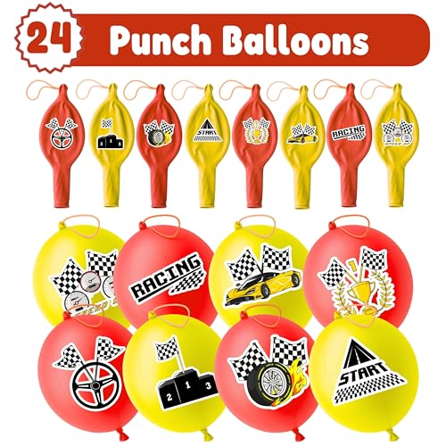 72 PCS Checkered Party Favors ? 48 Pre-Cut Temporary Tattoos & 24 Checkered Punch Balloons Themed Birthday Party Decorations Supplies Favors Gifts Goodie Bag Fillers Classroom Rewards for Boys Girls