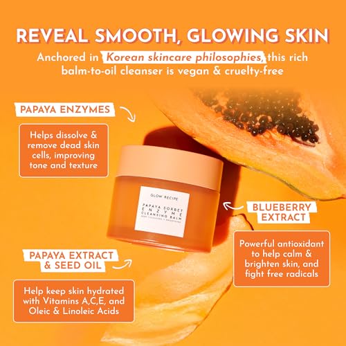 Glow Recipe Papaya Enzyme Cleansing Balm 3.38 oz – Gentle Oil‑to‑Milk Facial Cleanser