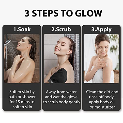 Exfoliating Gloves 2 Pcs, Exfoliating Body Scrubber for Bath Shower Exfoliation, Body Scrub Exfoliator Loofah Sponge for Dead Skin Remover, Korean Exfoliating Mitt (Black)