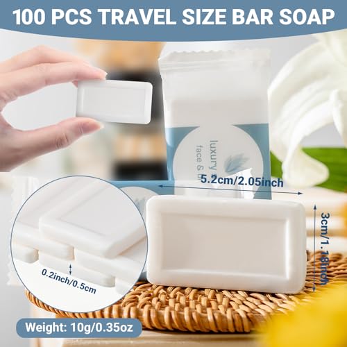 Kacctyen 100 Pcs 0.35oz Mini Bar Soap Bulk Travel Soap Individually Wrapped Bulk Hand Soap Hotel Soap Bars Travel Size Toiletries for Vacation Hospitality Guest Bathroom Rentals