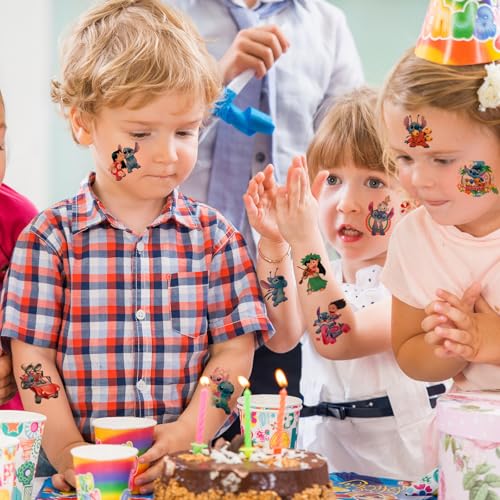 40Sheets Cartoon Stitch Temporary Tattoos Birthday Themed Party Supplies Decoration Favors Cartoon Cute Waterproof Sticker for Kids Boys Home Activity Class Prizes Christmas Rewards