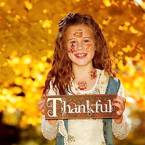 HOWAF 96pcs Fall Temporary Tattoos for Kids, Fall Harvest Face Tattoos for Welcome Fall Hello Autumn Party Decoration Supplies, Autumn Harvest Tattoo Stickers with Pumpkin Scarecrow Design