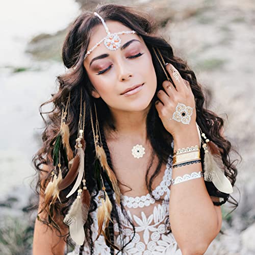 Bencailor 8 Pcs Feather Hair Clips Boho Handmade Extensions