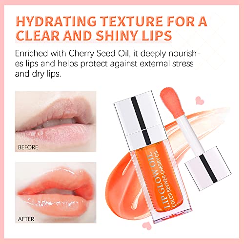 Hydrating/Moisturizing Lip Glow Oil Gloss Transparent Toot Lip Oil Tinted Non-Sticky Nourishing Long Lasting Repairing Lightening Lip Lines and Dry Lips Lip Care Products (PINK) 0.2 OZ