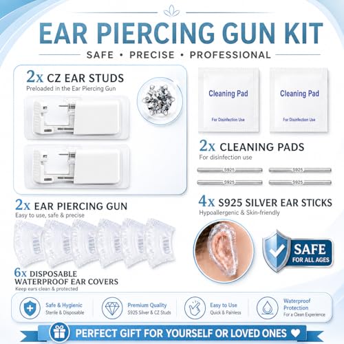 Anzero Disposable Ear Piercing Gun Kit with 316L CZ Studs
