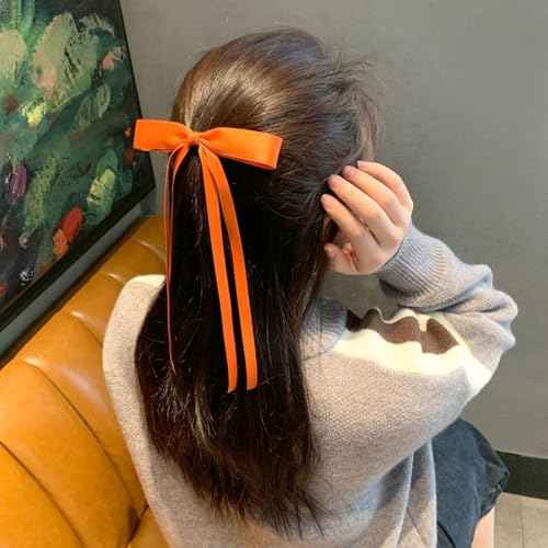 Ayesha Orange Hair Bows Clips Bows with Long Ribbon Orange Bows Barrettes Hair Accessories for Women Girls 4PCS