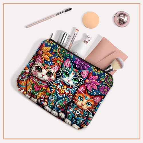 Bohemian Cat Makeup Bag Gift: Cute Boho Cats Themed Cosmetic & Toiletry Organizer Pouch For Daughters, Sisters, Friends,Teen Girls & Women.Ideal Gift For Travel, Birthdays, & Christmas.