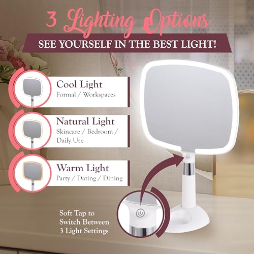 Lighted Handheld Mirror with Stand, 9" Rechargeable Makeup Mirror