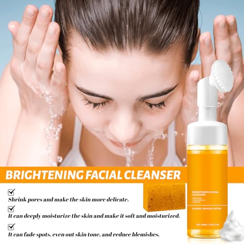 4Pcs Turmeric Wash and Care Two Piece Set, Tuemeric Facial Cleanser & Turmeric Soap Combo, Face & Body Cleanser, Deep Cleansing£¬Bring a Bubble Net
