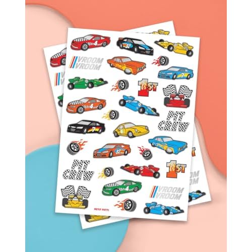 xo, Fetti Race Car Party Supplies Temporary Tattoos - 46 Foil Styles | Racecar Birthday, Pit Crew, Checkered Flags, Vroom, Wheels