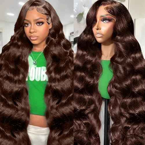 250 Density Body Wave Chocolate Brown Wig, 13x6 Lace Front Wigs Human Hair Pre Plucked, 100% Real Human Hair 4# Brown Wig for Women 26 Inch