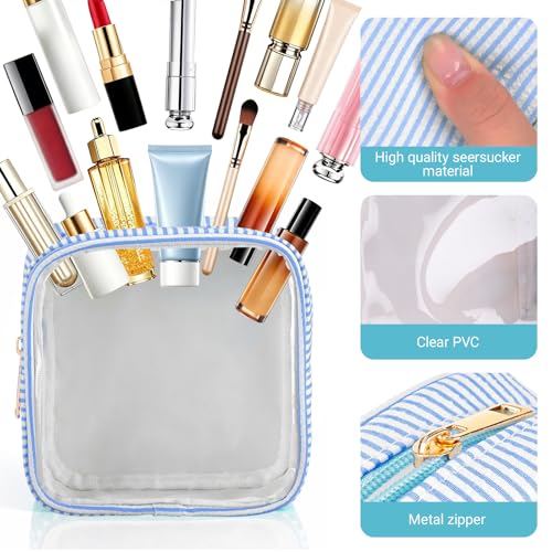 Sanwuta 3-Piece Seersucker Makeup Bags with Zipper – Mini Cosmetic Pouches