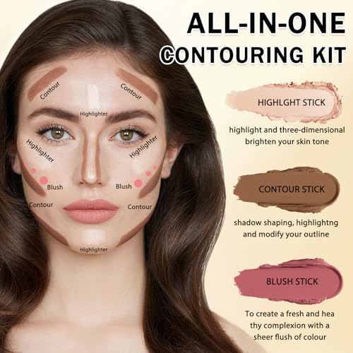 IONSGAKO 6-Color Cream Contour Stick Kit with Highlighter & Blush