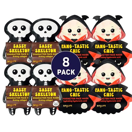 SpaLife Beauty Halloween Face Mask Hauntingly Chic Bundle | Korean Facial Masks | Firming and Detoxifying Face Mask Set | Halloween Gifts for Women | Facial Sheet Masks | 8 Pack