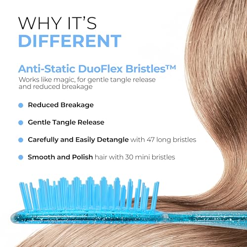 FHI Heat UNbrush Detangling Brush for Pain-Free Brushing on All Wet or Dry Hair Types — Durable DuoFlex Anti-Static Bristles, Lightweight Handle, Vented Hair Brush, Sapphire Blue