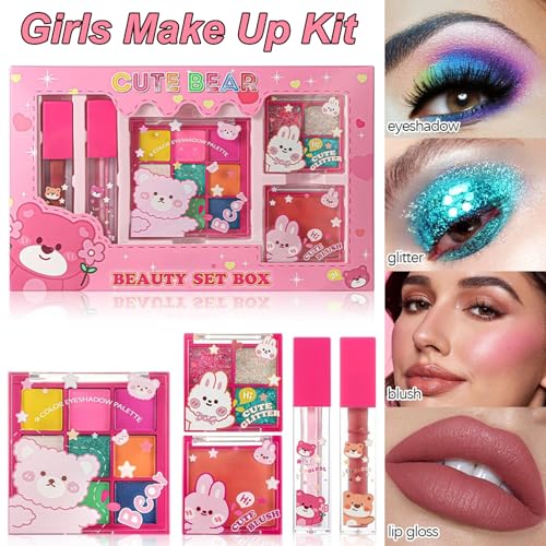Cute Bear Makeup Gift Set for Girls – Lip Gloss, Blush & Eyeshadow