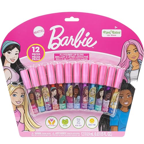Barbie 12-Piece Plant-Based Lip Gloss Set for Girls