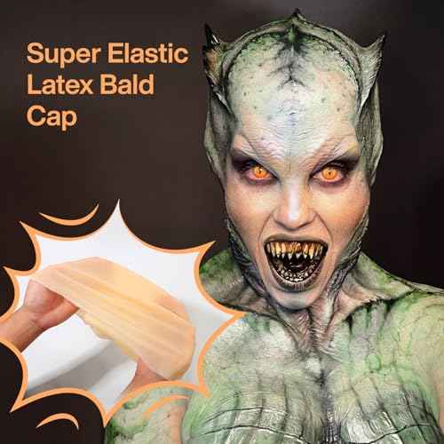 Bald Cap Halloween Makeup Kit for Woman Man, Professional Complete Bald Cap Character Set for Cosplay,Sfx Halloween Makeup Costumes Party Theater look-with Instruction, Realistic Bald Cap Kits