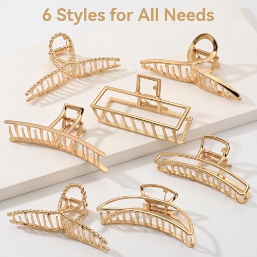LUKACY 4 Inch Gold Metal Hair Clips - 6 Pack Large Claw Clips
