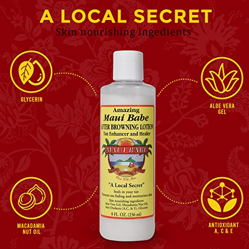 Maui Babe After Browning Lotion, Tan Enhancer & Healer - After Sun Tan Extender Body Lotion To Prevent Tan Fading- Natural Moisturizing & Healing After Sun Care Cream- Made In USA, 8 Ounces