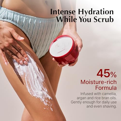 K Body Scrub Cream with Glycolic Acid ? Moisturizing Vanilla floral Scent Exfoliating Scrub for Shaving Prep & Bumpy Skin ? Vegan, Microplastic-Free, 9.5 oz