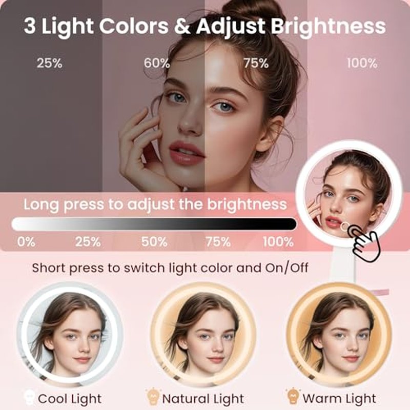 10X/1X Magnifying Makeup Mirror with 3 Color LED Lights