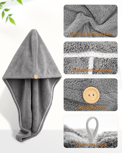 YFONG Microfiber Hair Towel Wrap with Button, 3 Pack