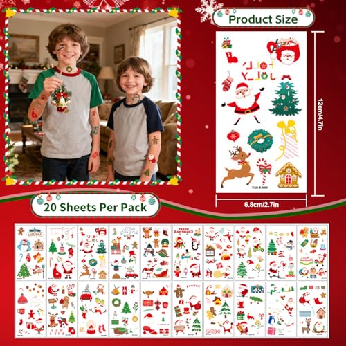 210Pc Glow in Dark Christmas Temporary Tattoos for Kids