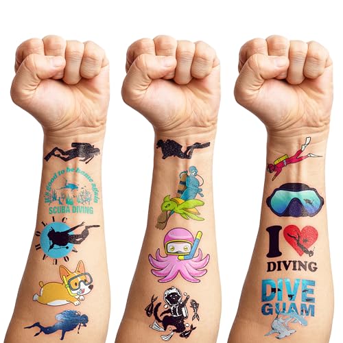 Scuba Diving Temporary Tattoos for Kids - 100 PCS Ocean Party Favors