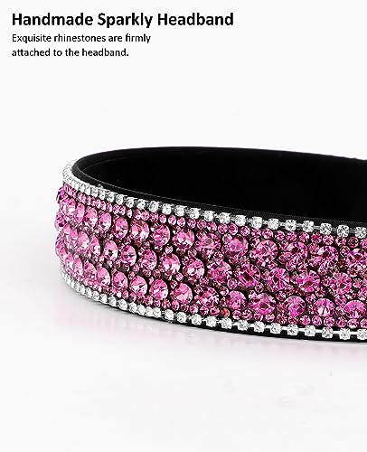 Wecoe Hot Pink Rhinestone Headband - Bling Sparkly Crystal Diamond Thin Hair Band for Women, Girls, Holiday, Birthday Gift