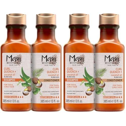 Maui Moisture Curl Quench + Coconut Oil Shampoo + Conditioner to Hydrate and Detangle Tight Curly Hair, Softening Shampoo, Vegan, Silicone & Paraben-Free, 13 Fl Oz (Pack of 2)