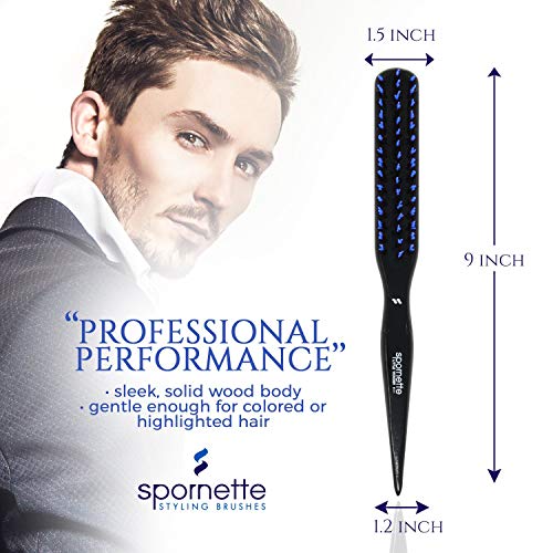 Spornette Boar Bristle Hair Brush for Women & Men - Little Wonder Small Teasing Brush - Create Slick Backs & Volume - Boar & Tourmaline Nylon Bristles for Back Brushing & Combing (Blue)