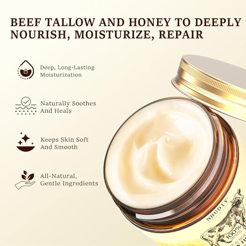 Beef Tallow for Skin, Tallow and Honey Balm, Tallow Face Moisturizer, Grass Fed Beef Tallow for Face - Sensitive Dry Skin Repair, Deeply Nourishing, Fragrance Free, 4.23Oz, Unscented