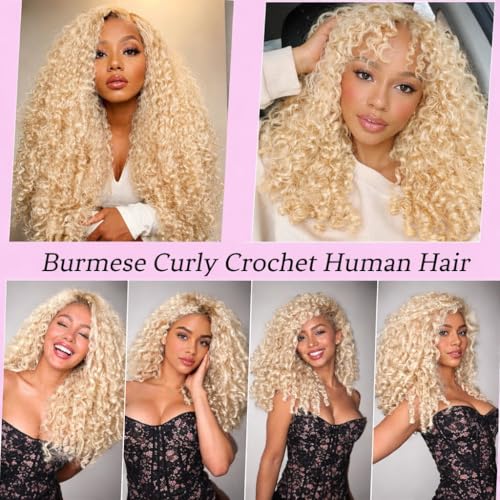 Surrku 16 Inch Blonde Human Crochet Hair - Burmese Curly Deep Wave