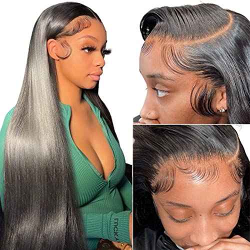bunGiol Straight HD Transparent Lace Front Wigs Human Hair 13x4 for Black Women Glueless Brazilian Virgin Frontal Hairline 180% Density Pre Plucked with Baby Hair Black 24 inches