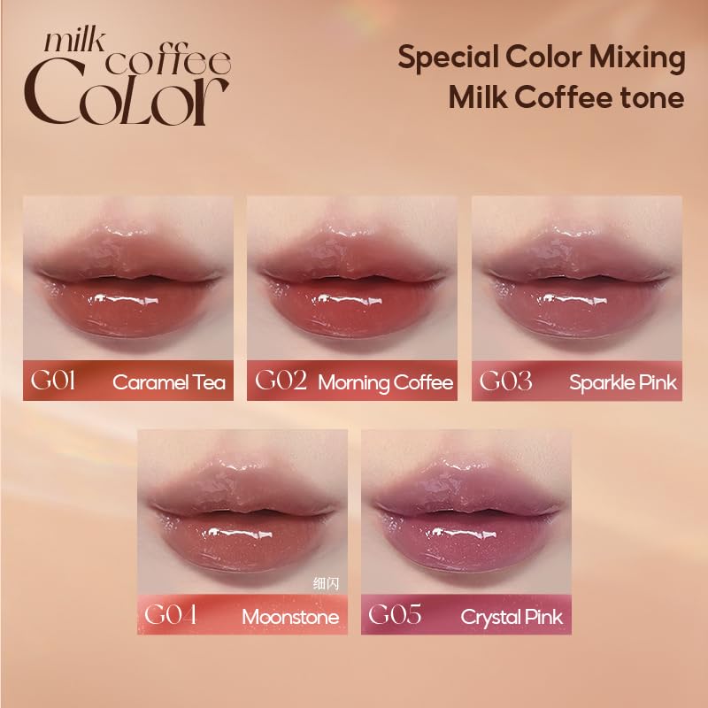 COLORKEY 3D Plump Oil Lip Gloss, High-shine Finish, Lip Tint, Moisturizing, Non-Sticky, Clear and Natural, Glassy Shine (G01 Caramel Tea, 3ml)