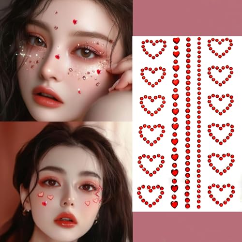 Valentine's Day Face Gems Rhinestone Temporary Tattoo Sticker Set