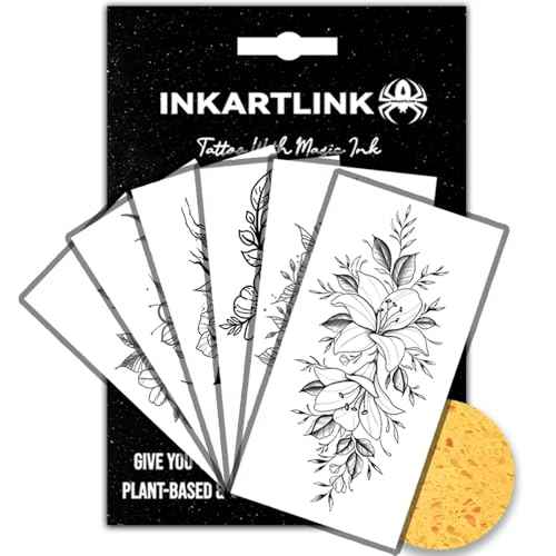 INKARTLINK Semi Permanent Tattoo, 6pcs of Arm Flower Tattoo Stickers for Women, Exquisite and Realistic, Waterproof, Non-reflective (Flower Tattoo Combination)