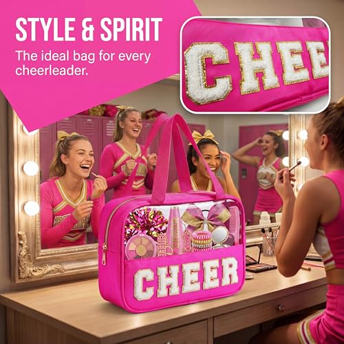 Cheer Makeup Bag with Chenille Letters - High-Capacity Travel Pouch