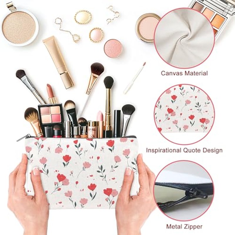 20PCS Flower Canvas Makeup Bags Bulk Floral Cosmetic Bags for Women and Girls Multicolor Travel Pouch Wildflower Canvas Toiletry Bag Bulk Makeup Organizer Bags for Friendgiving Friend Gifts