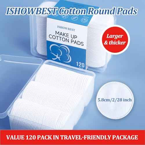 Round Cotton Pads for Face 120 Count, ISHOWBEST Boxed Makeup Remover Cotton Pad, 100% Pure & Natural Facial Cleansing Round Pads, Hypoallergenic, Lint-Free