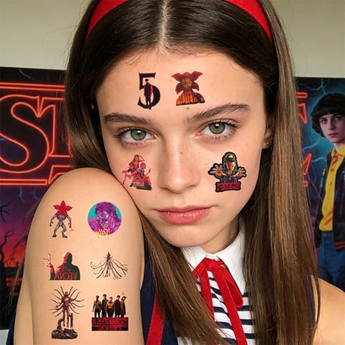 Stranger Things Movie Temporary Tattoos for Kids, 40 PCS Birthday Party Favors,Cartoon Things 5 Movie Decoration Sticker Gifts for Girl Boys Home Activity Class Prizes Carnival Christmas Rewards