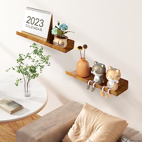 upsimples 4 Pack Acrylic Shelves for Wall Storage, 15" Floating Bookshelves for Kids, Display Shelf Organizer for Bathroom, Bedroom, Living Room, Kitchen, Room Decor, Wood Grain