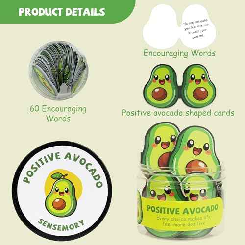60 Pcs Positive Avocado Affirmation Cards Jar, Funny Emotional Support Avocado Gift for Teen Girls, Inpirational Gifts for Women, Tween Girls, Teen Girl Gifts Trendy Stuff