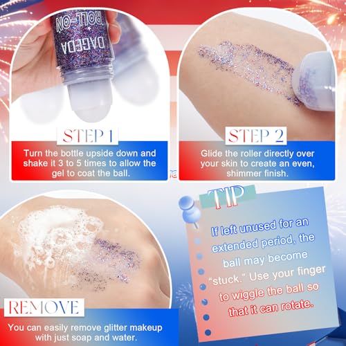 DAGEDA Red White Blue Body Glitter Gel - Holographic Makeup for 4th of July